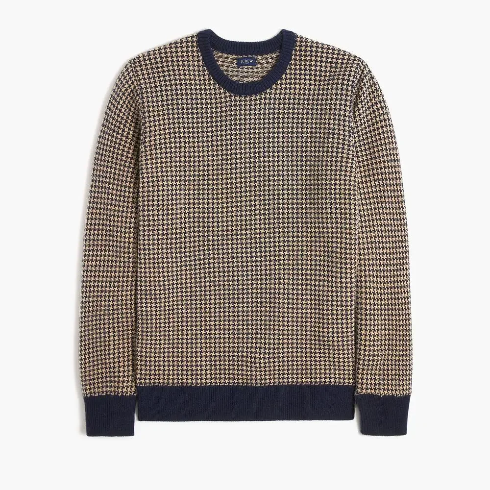 J.Crew Lambswool Houndstooth Crewneck Sweater Men's Large Brown Pullover